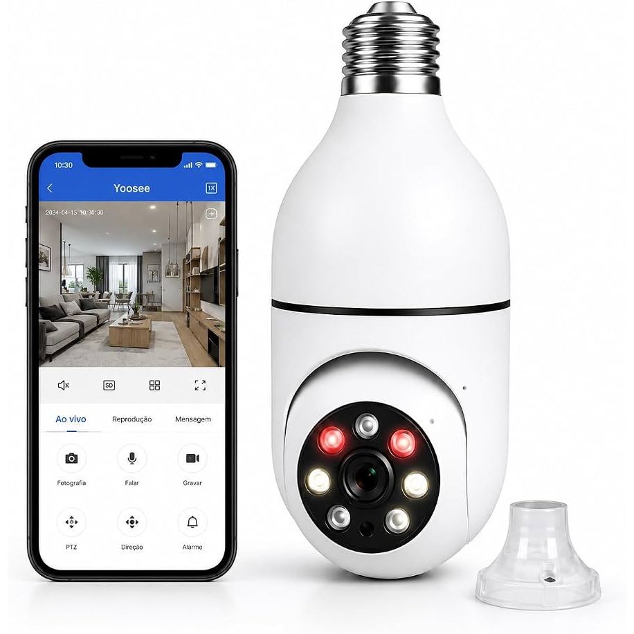 Câmera Lâmpada De Seguranca Wifi 360 Graus Visao Noturna Colorida FullHD Bivolt