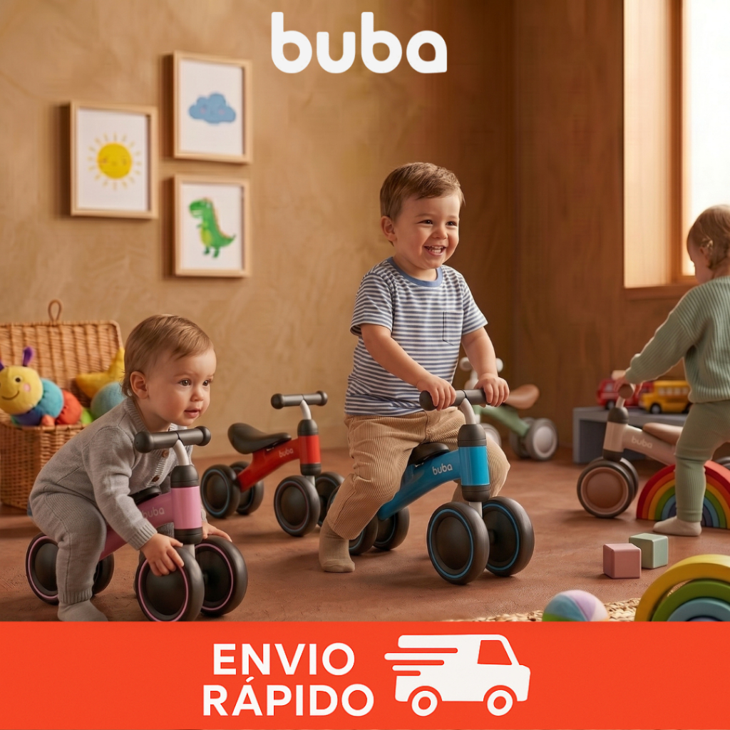 Bicicleta Infantil de Equilíbrio Buba Andador Bebê 4 Rodas Sem Pedal Bicicletinha Primeiros Passos Menino Menina Bike