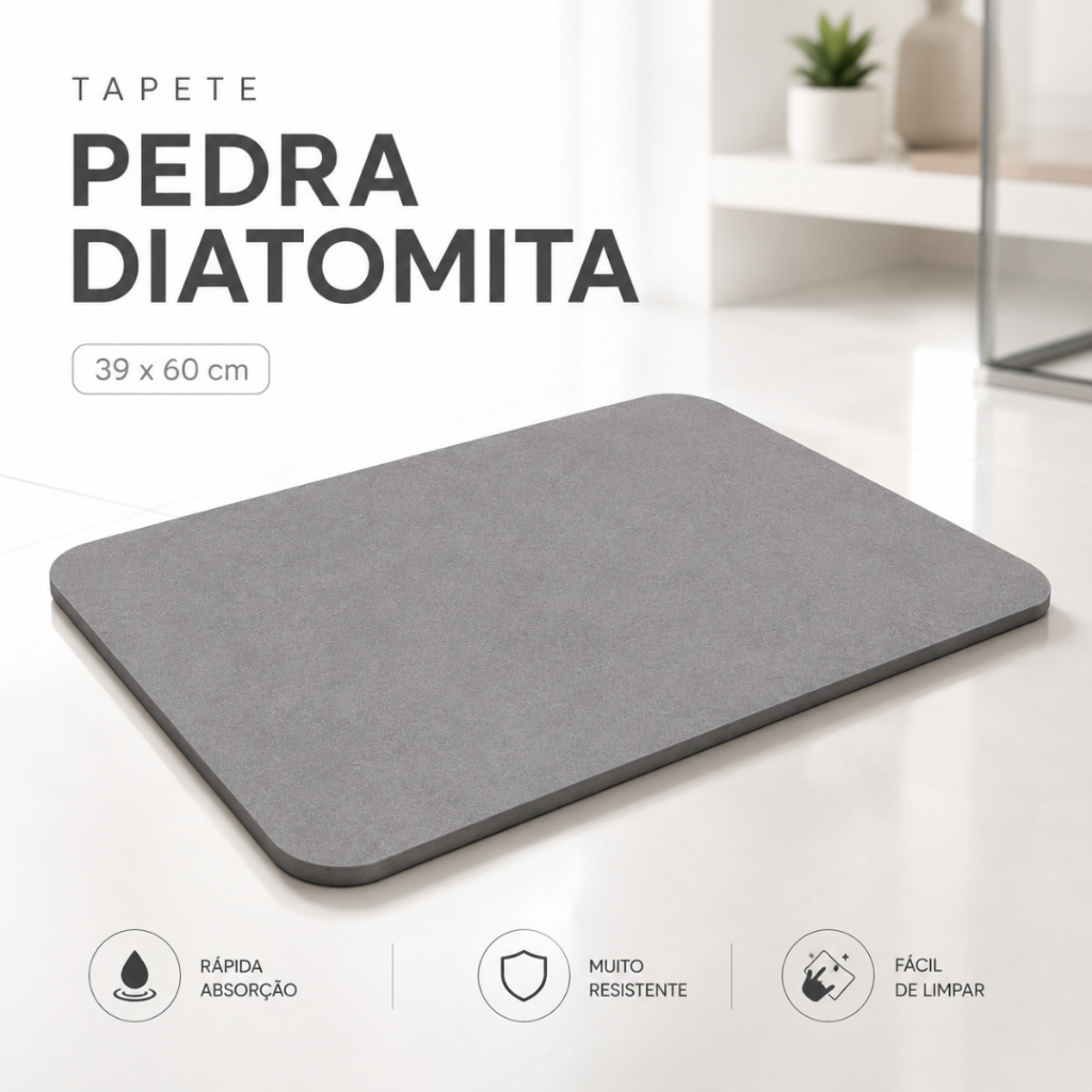Tapete de Banheiro em Pedra Diatomita Rápida Absorção Impermeável Antiderrapante Secagem Imediata