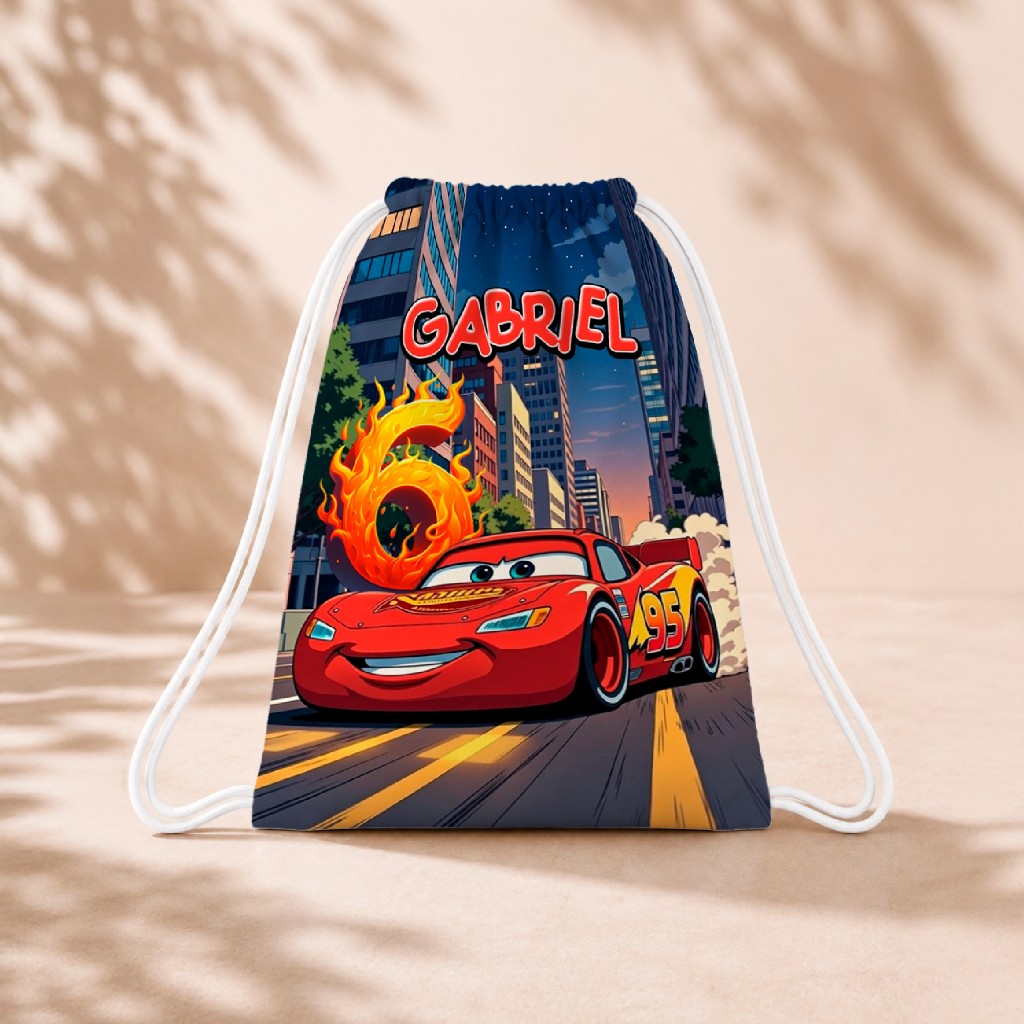 10 Mochila Personalizada 18x26 Sacolinhas Festa Aniversário Lembrancinha Carros M5