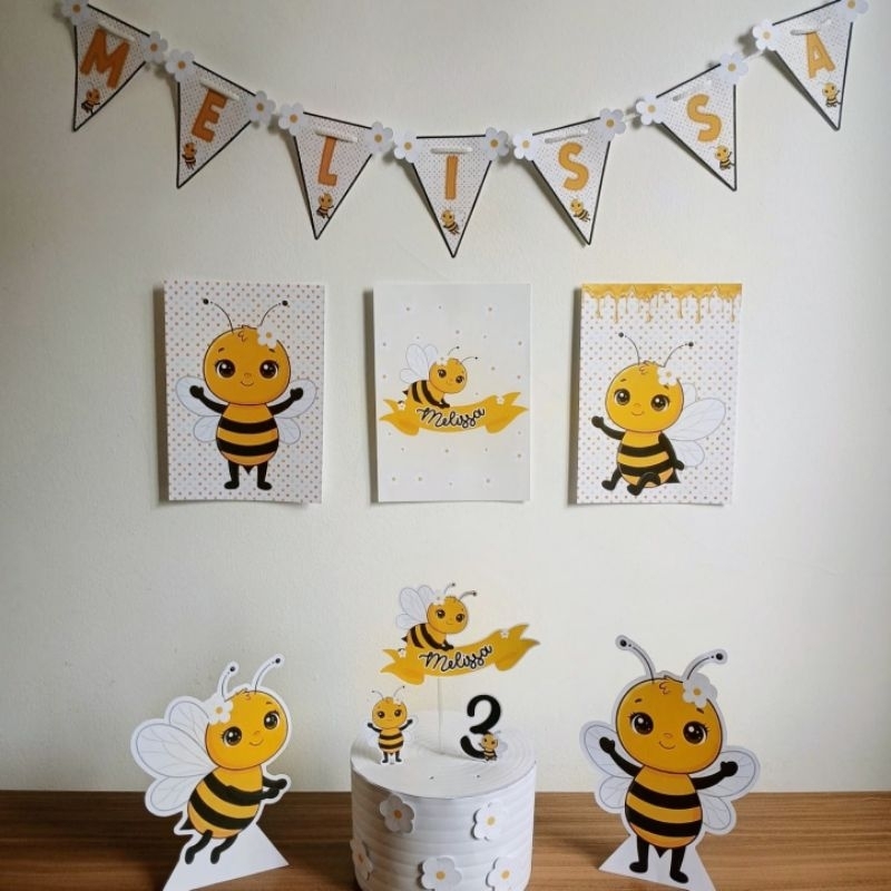 Kit Festa Abelhinha Personalizado Decoração Infantil Só Um Bolinho Festa em Casa Aniversário escola mesversario