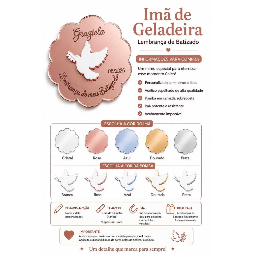 Kit Imã Personalizado - Nome e Data -- Lembrança Batizado