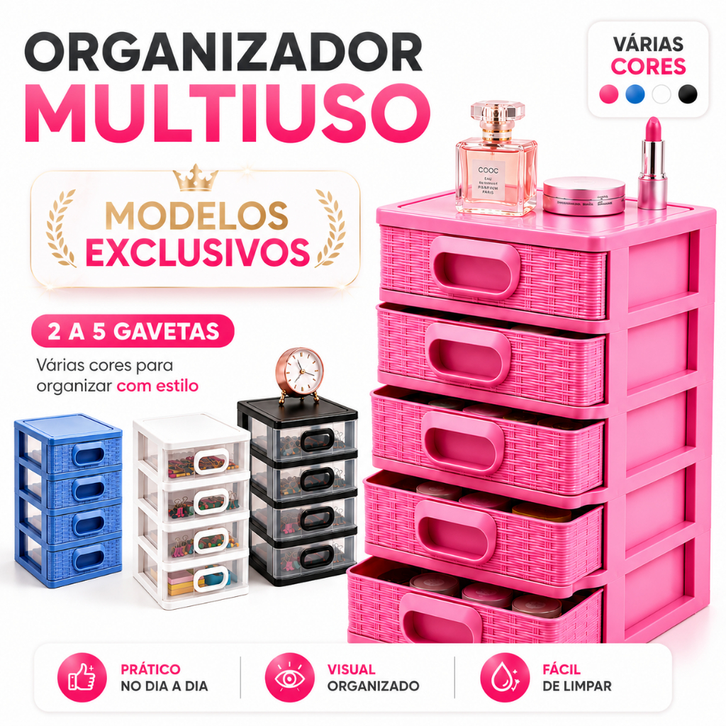 Gaveteiro Porta Tudo Organizador de Mesa com 2, 3, 4 e 5 Gavetas
