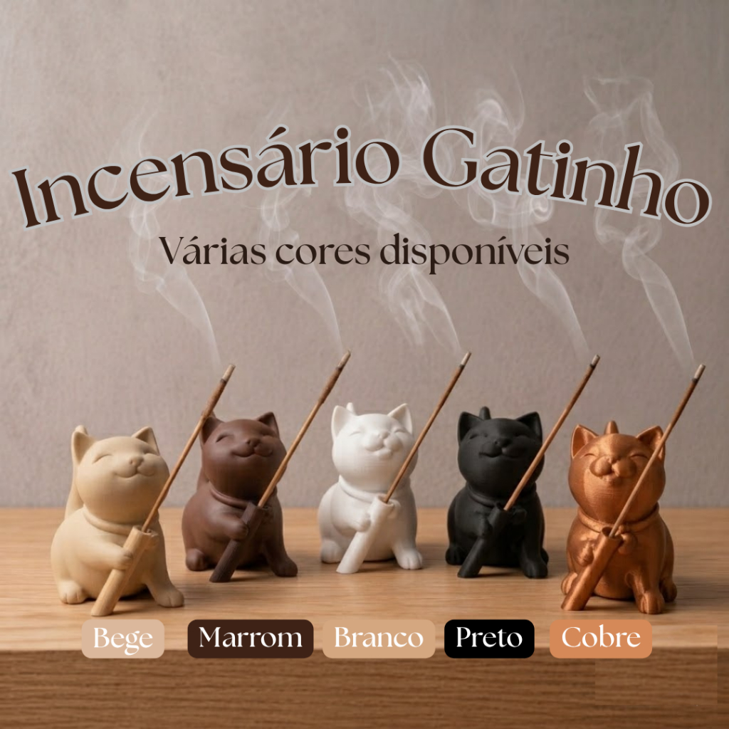 Imagem Incensário Vareta Gatinho Decorativo Suporte Porta Incenso Minimalista Moderno Relaxante Zen Casa Banheiro Sala