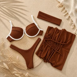 Biquíni Feminino Top Meia Taça Calcinha Asa Delta Verão Praia Kit 4 Peças com aro sustentação