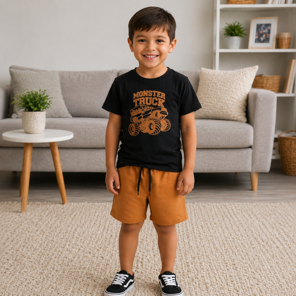 Conjunto Infantil Menino | Camiseta em Malha Algodão Com Estampa Frontal e Bermuda em Moletinho C/Cadarço Fake