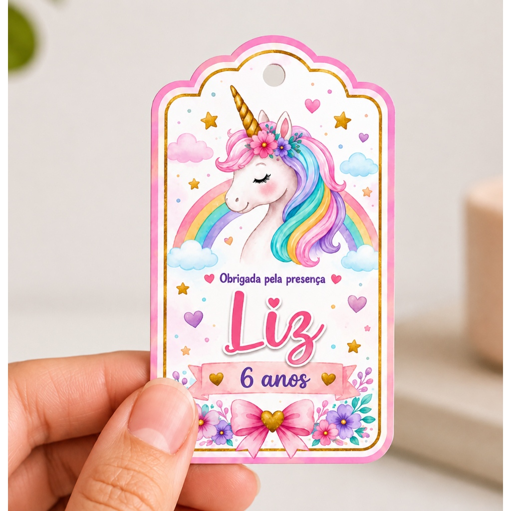 Tag Personalizada Unicórnio Sacolinha/ Cartão de agradecimento/ Lembrancinhas/ Aniversário /Envio Rápido