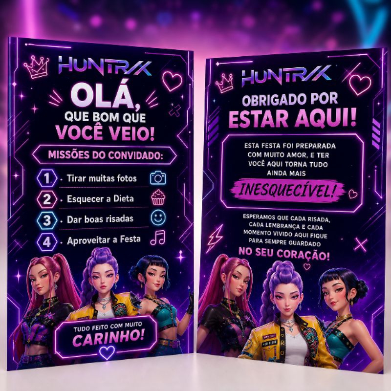 Kit de plaquinha Huntrix centro de mesa Personalizados /Lembrancinha de Festa /Aniversário