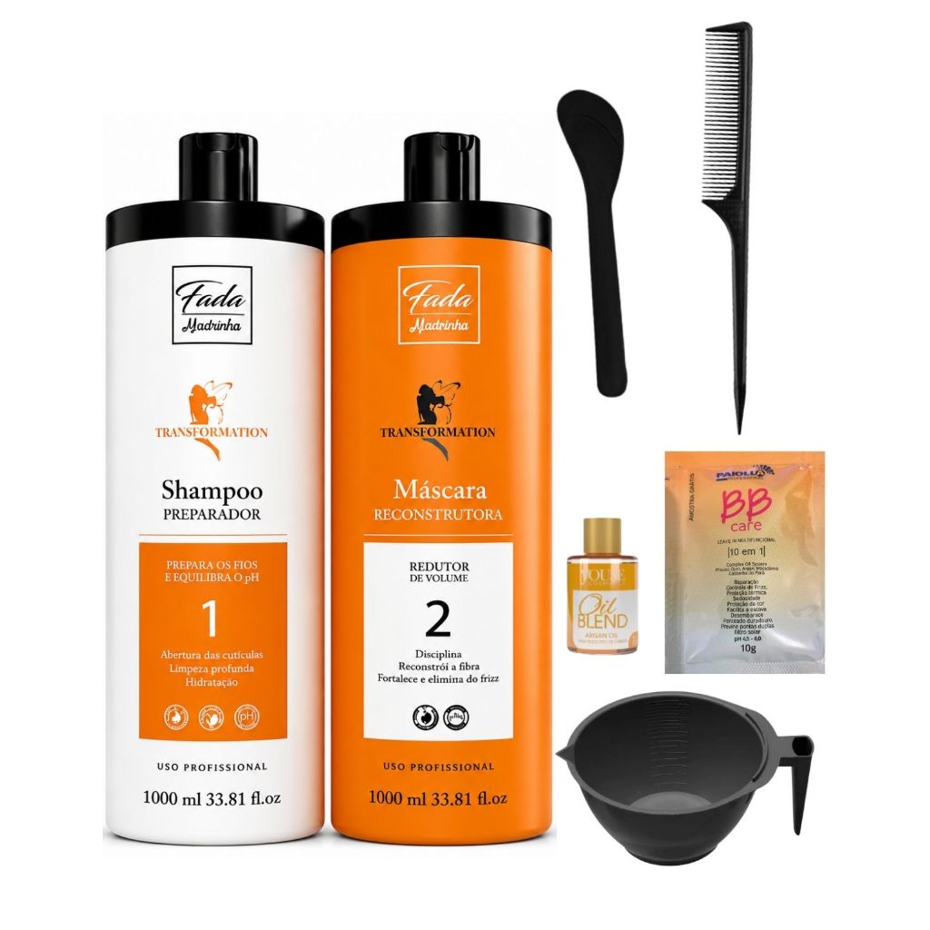 Kit Alisamento Fada Madrinha Shampoo E Máscara 2x1l Selagem Paiolla Escova Profissional Cabelos Lisos