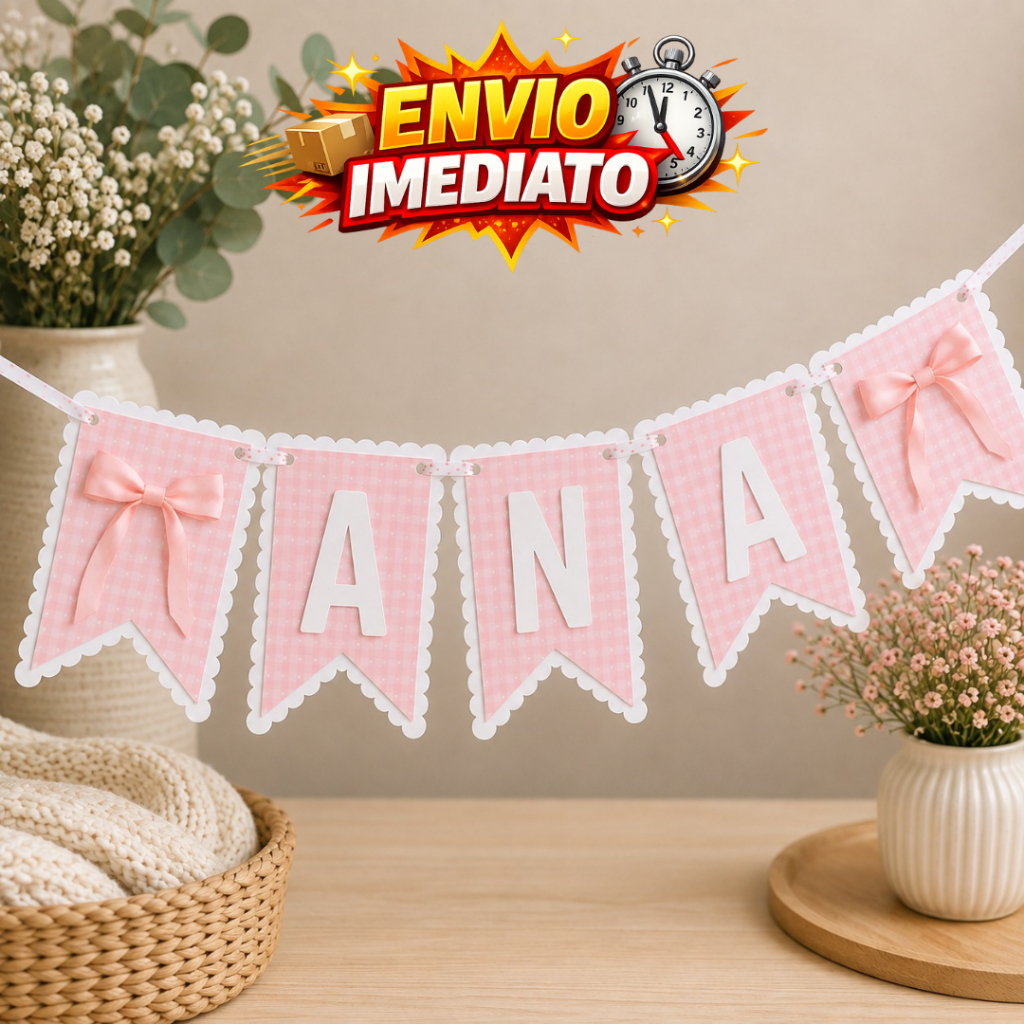 Bandeirolas Personalizada 3d Luxo Laços Rosa | Decoração | Festa Infantil | Aniversário
