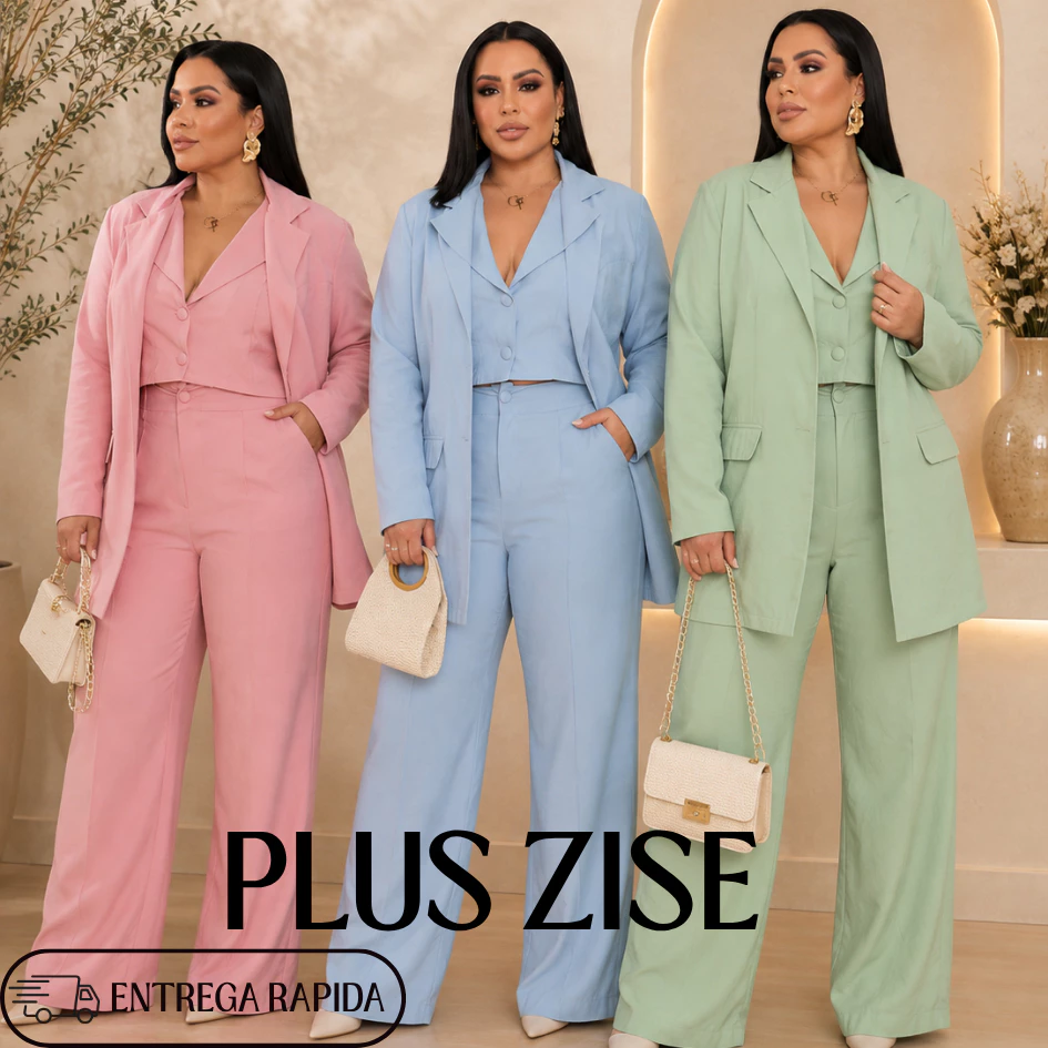 Conjunto Feminino Plus Size Alfaiataria Blazer com Cropped Integrado e Calça Elegante — imagem 1
