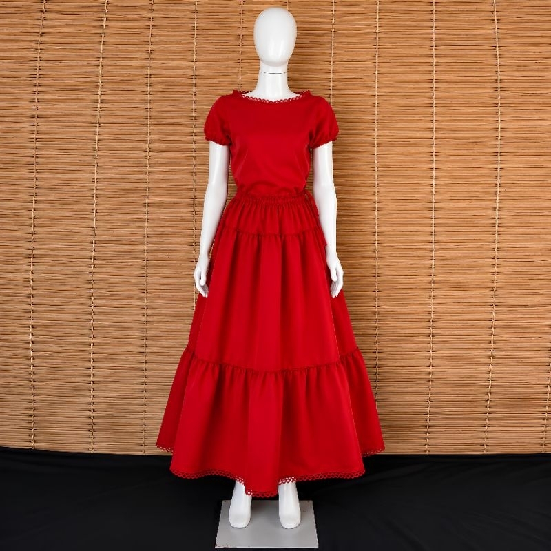 Conjunto Saia e Camisu Vermelho, Preto, Branco 3 Metros de Roda Roupa Umbanda Candomblé Quimbanda