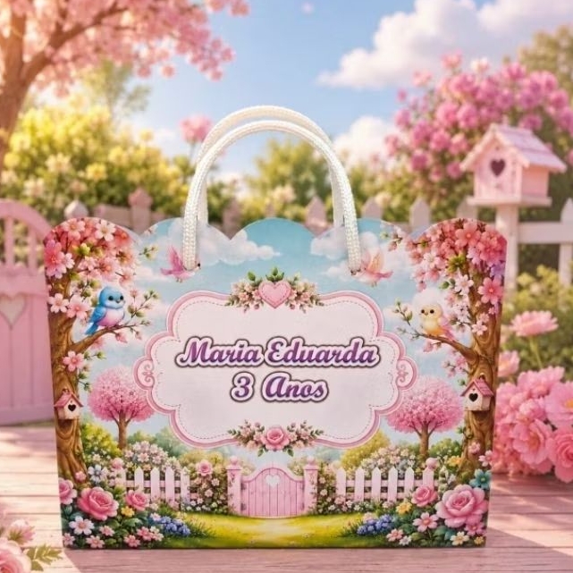 Kit Sacolinhas Personalizadas Festa Aniversário Jardim Encantado Rosa