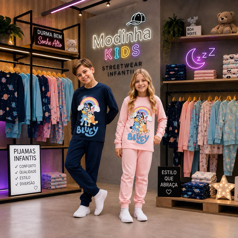 Pijama Infantil 100% Algodão MENINA e MENINO com blusinha Manga longa Estampada e Calça Comprida Lisa 4 a 10 Anos