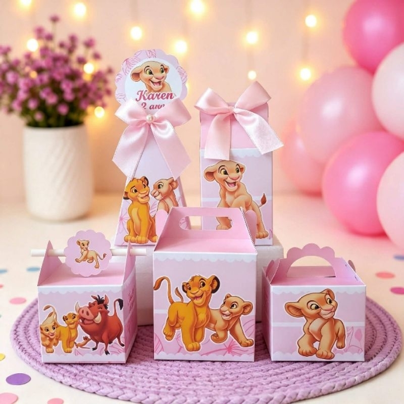 (PEGUE E MONTE) - Caixinhas Personalizadas O Rei Leão Menina Nala aniversário/ Kit Caixinhas Lembrancinhas Festa