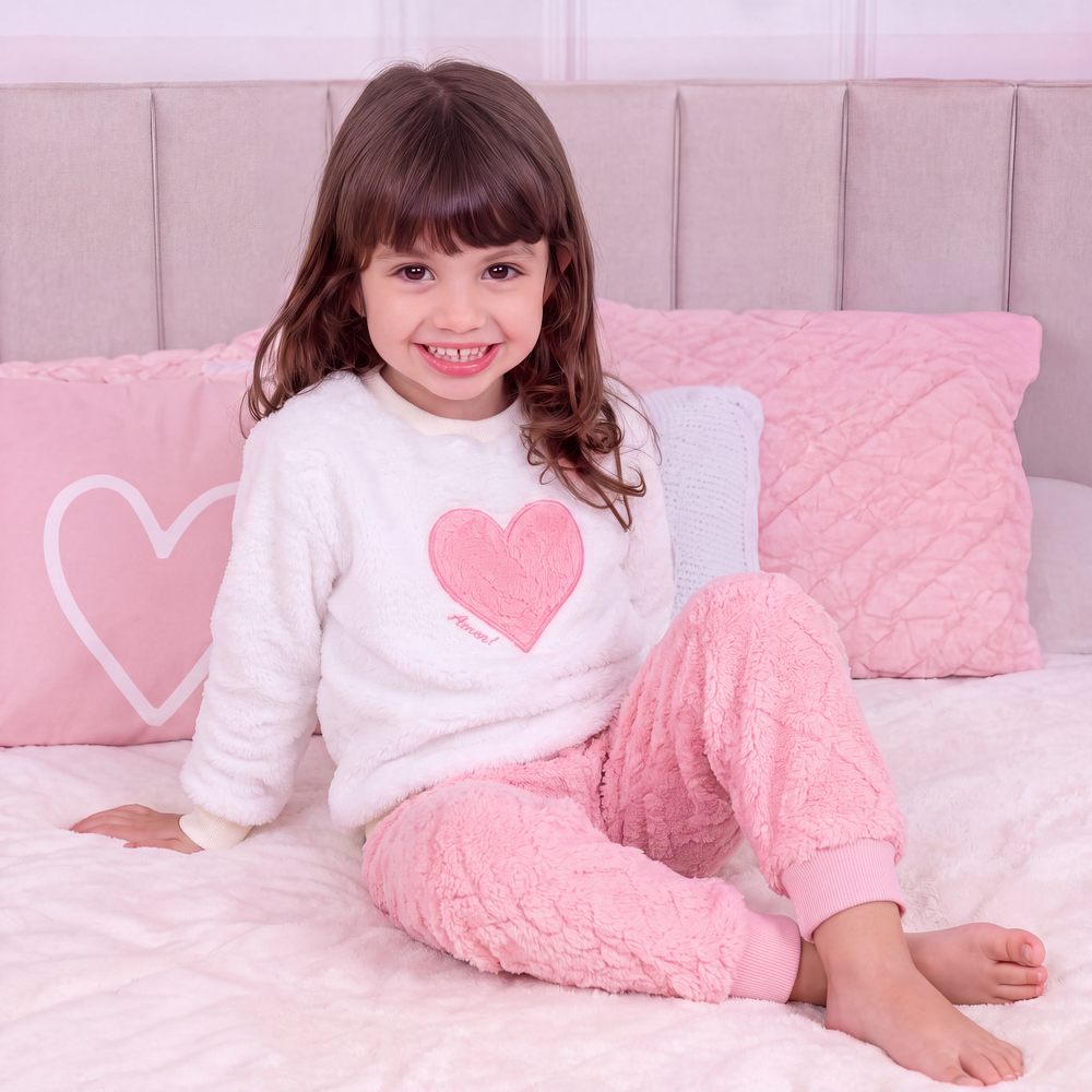 Conjunto Infantil Fleece Peluciado Bichinhos Bordado Pijama ou Roupa de Inverno Quentinho BY MAI