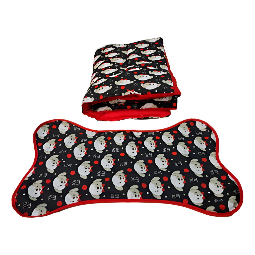 Edredom Pet Dupla Face Térmico + Tapetinho Para Comedouros Ossinho