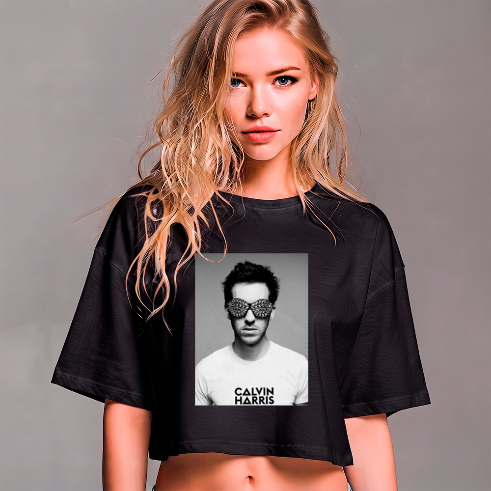Cropped Oversized Blusinha Algodão Preta Estampa Dj Calvin Harris Musica Eletronica Show Tour Summer Pop Music