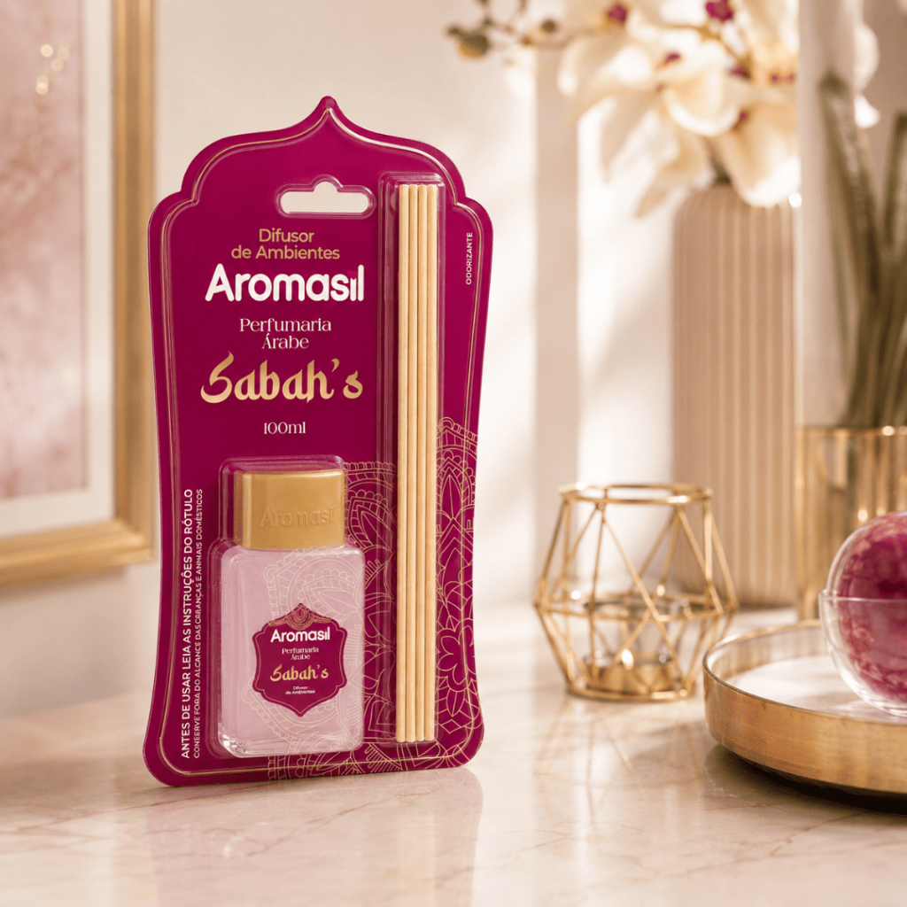 Difusor de Aromas Aromasil Sabah's 100ml Perfumaria Árabe com Varetas para Ambiente