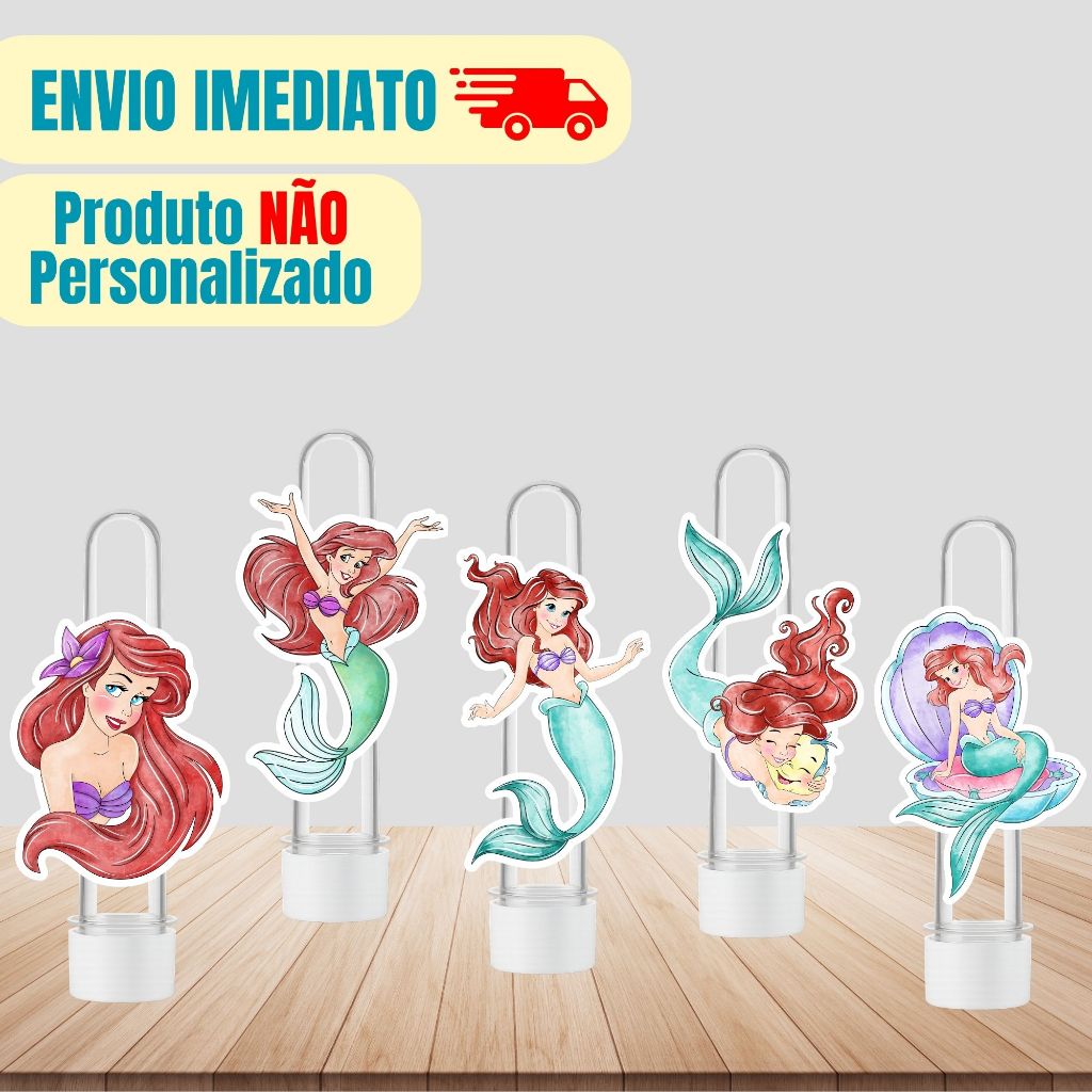 Aplique Tag Para Tubete Princesa Ariel Pequena Sereia | Personalizado | Lembrancinha Festa Infantil | Aniversário
