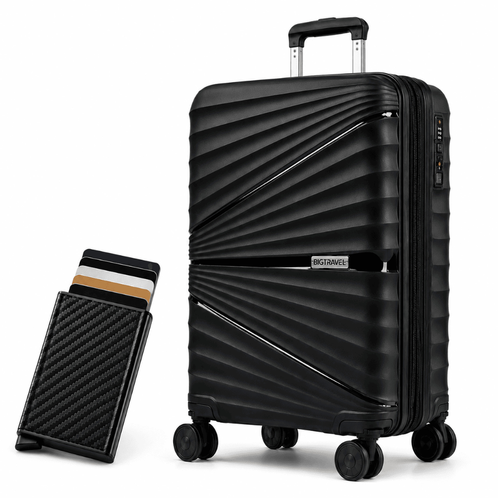 Kit Mala de Viagem 10kg Expansível 360° + Carteira Masculina Porta Cartão Pop-Up Homem