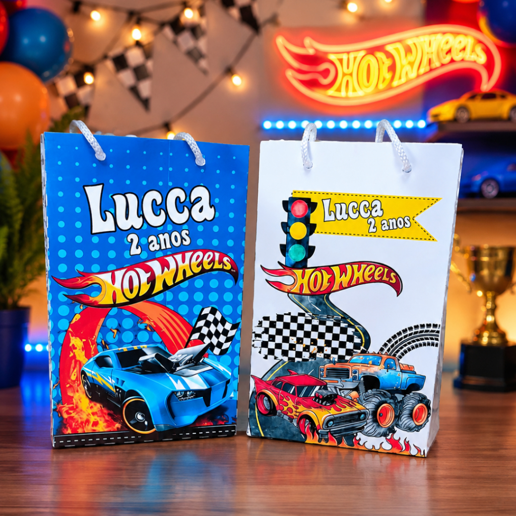 Sacolinha Personalizada - HOT WHEELS , Sacolinha Surpresa | Lembrancinha Festa | Pegue e Monte.