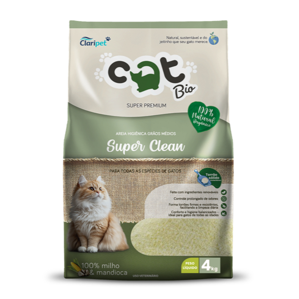 Kits de pacotes de 4 kg - Areia Catbio Biodegradável - Super Clean - Grãos Finos