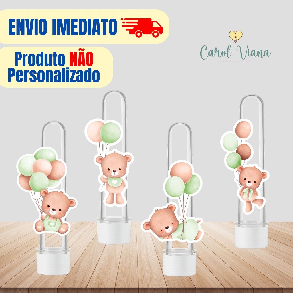 Aplique de Tubete Chá de Bebê Ursinho Verde | Tag  Aplique para Tubete | Lembrancinhas | Lembrancinha de Festa Infantil
