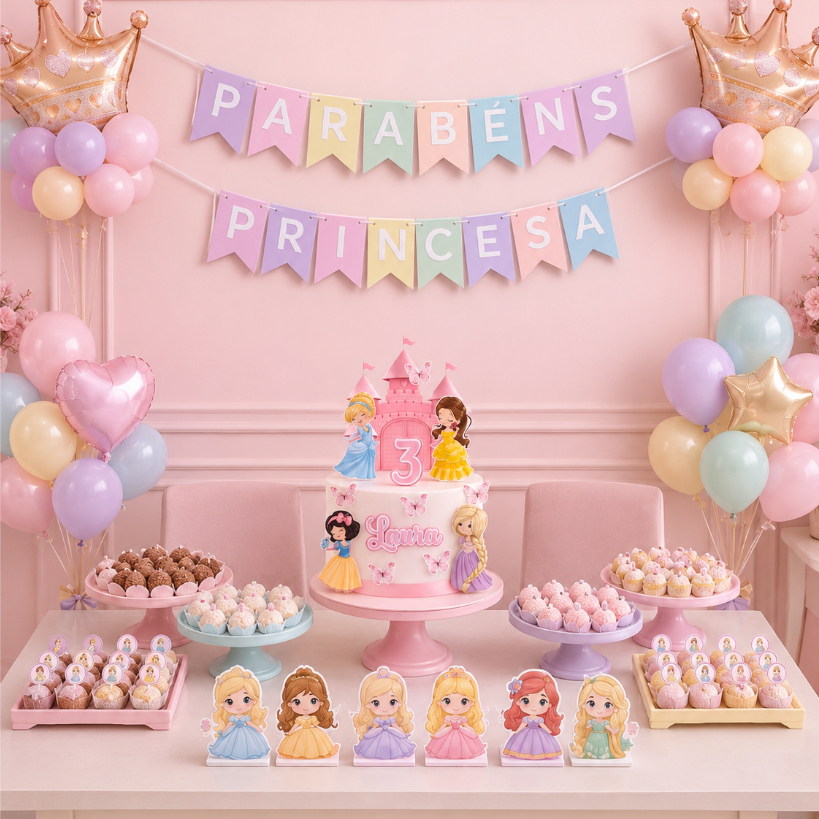 Kit Festa Princesas Personalizado | Só Bolinho | Aniversario personalizado  | Lembrancinha | Aniversário