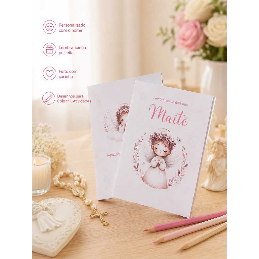Mini Livrinho de Colorir com Atividades Batizado Personalizado Lembrancinha Aniversário Infantil - Todos os Temas
