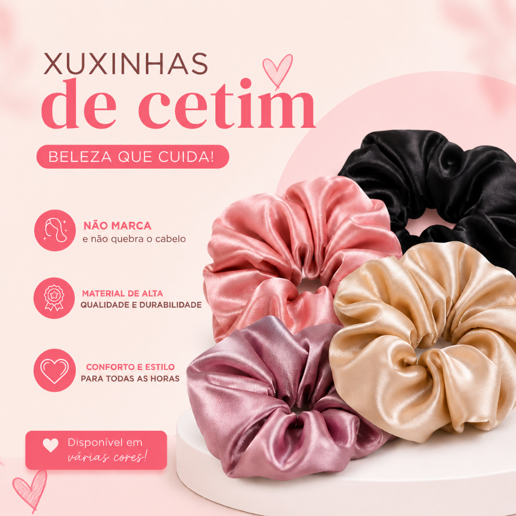 Kit 6 xuxinhas de cetim anti-frizz/Scrunchies de cetim/ Rabicó de cetim/ Elástico de cetim