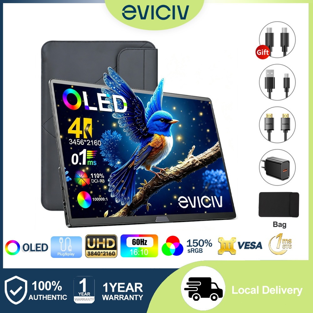 EVICIV Monitor Portátil OLED 15.6 Polegadas 4K UHD 110,9% DCI-P3/0.1ms/500Nits C