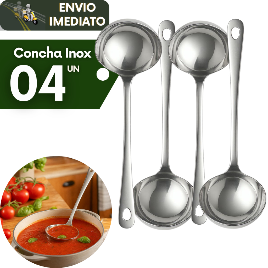 Kit 4 Conchas Para Servir Feijão Profissional Aço Inox Restaurante Hotel Buffet Lanchonete Cozinha