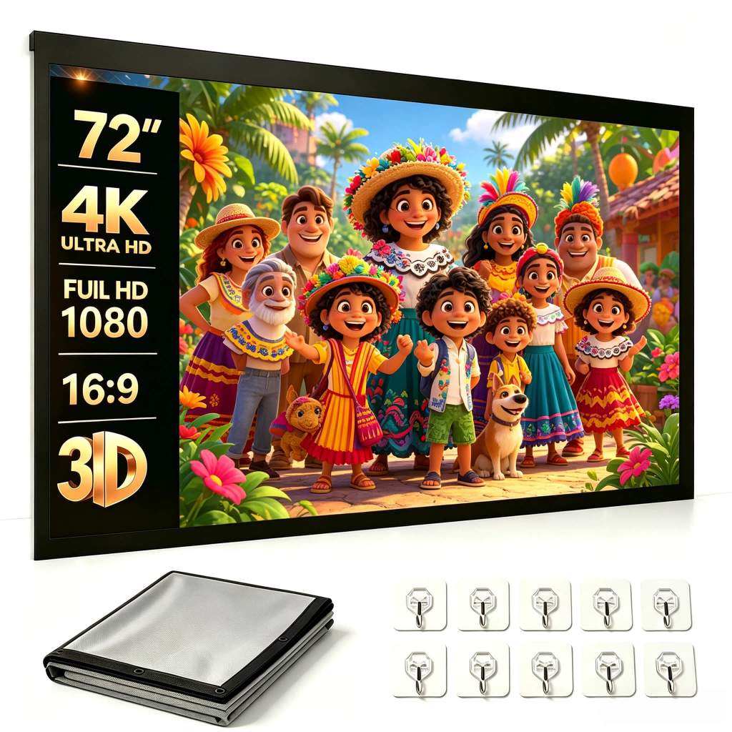 AOC Tela Projeção Portátil 4K 8K 72" Antirreflexo c/ Ganchos e Velcro, Dobrável p/ Home, Outdoor e Projetores Portáteis