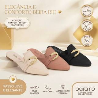 Sapato Femino Mule Beira Rio Fivela Bico Fino Calce Facil Dia a Dia Confortável Original