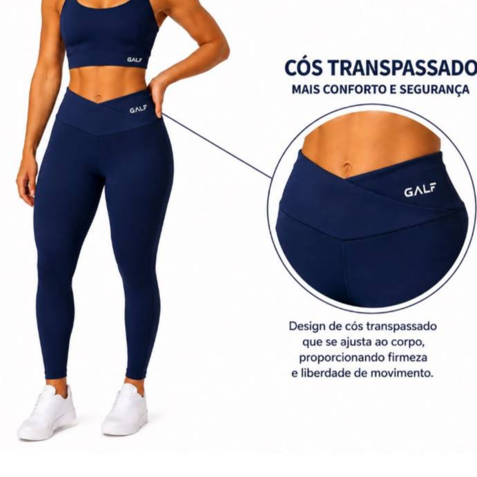 Legging Fitness Feminina Cintura Alta  Cós Traspassado , Confortável, Não Transparente,  Academia e Treino