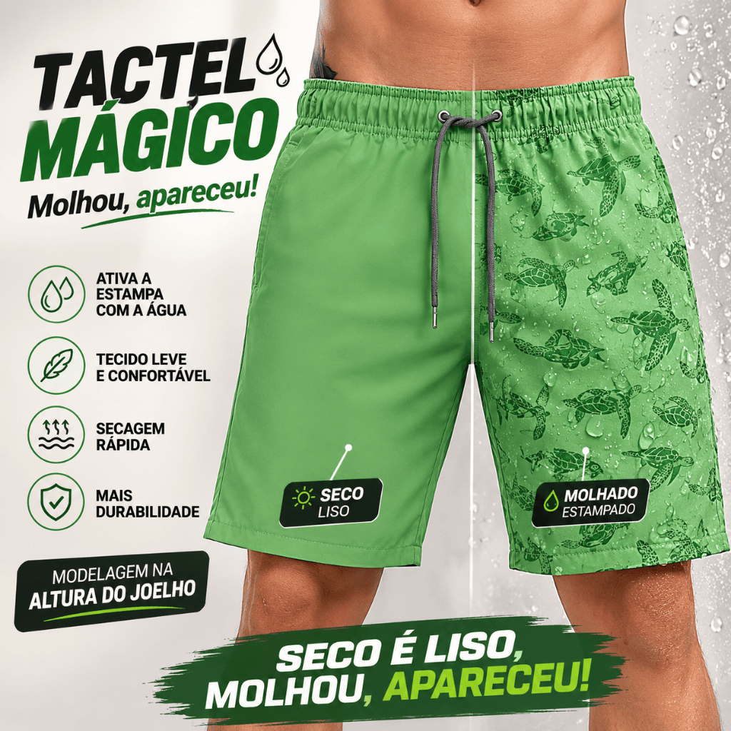 Short Masculino Tactel Estampa Mágica Elastano Secagem Rápida Praia Academia