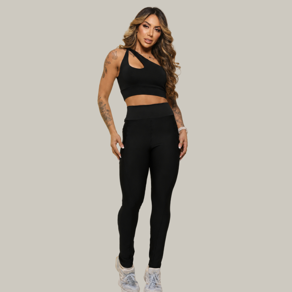 Conjunto Calça Supléx Legging Com Bolso +  Top Gota Sem Bojo Feminino Academia Corrida Crossfit