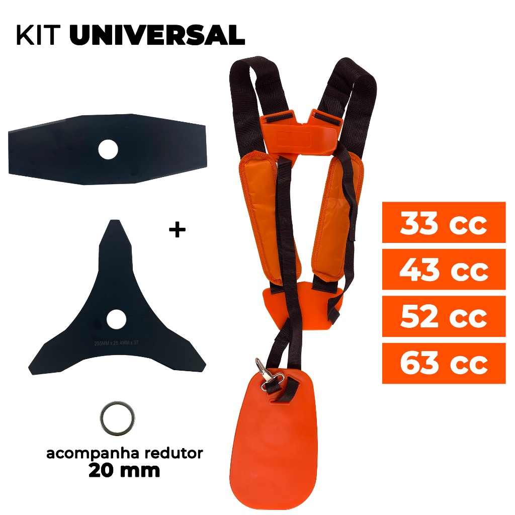 Kit Cinto Sustentação Duplo + Faca 3 Pontas + Faca 2 Pontas P/ Roçadeiras