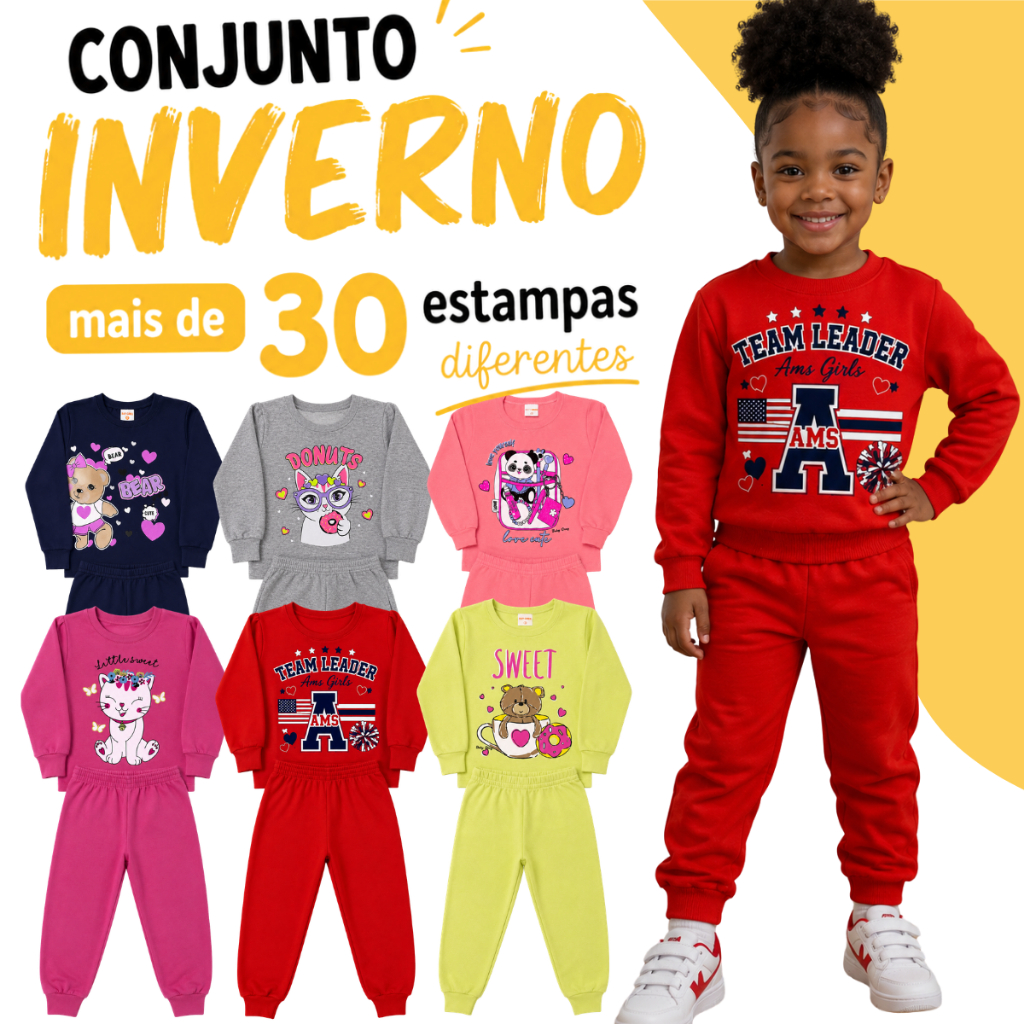Kit Conjunto 2 ou 4 Peças Moletom Roupa De Bebê Menina Infantil Inverno Casaco E Calça Moletom Quentinho Frio Estiloso