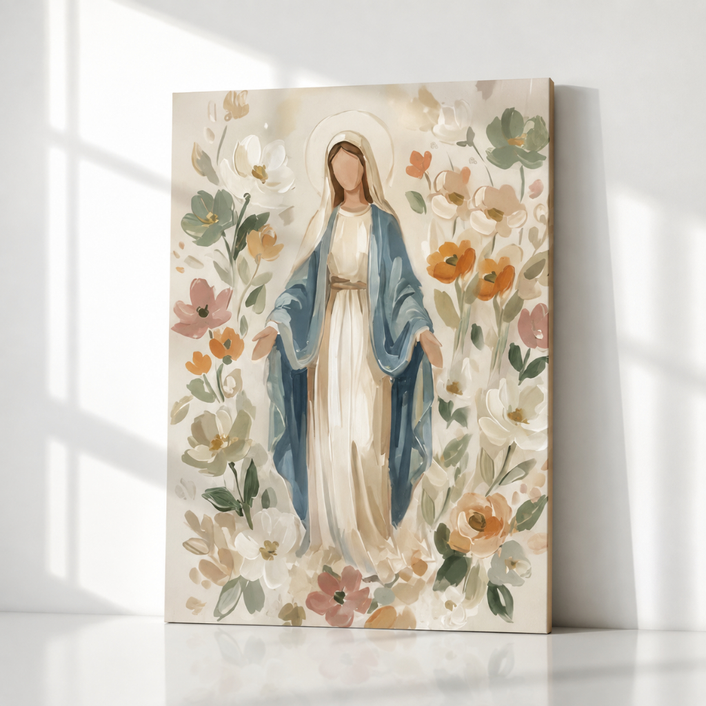 Placa Decorativa Quadro Religioso Nossa Senhora Aparecida Flores Católico Decoração Sala/Quarto