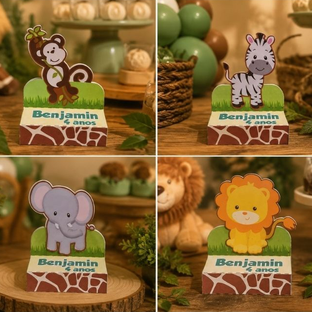 Enviado em 24hs - Porta bis duplo, safari aquarelado, lembrancinhas personalizadas, aniversario, festa infantil