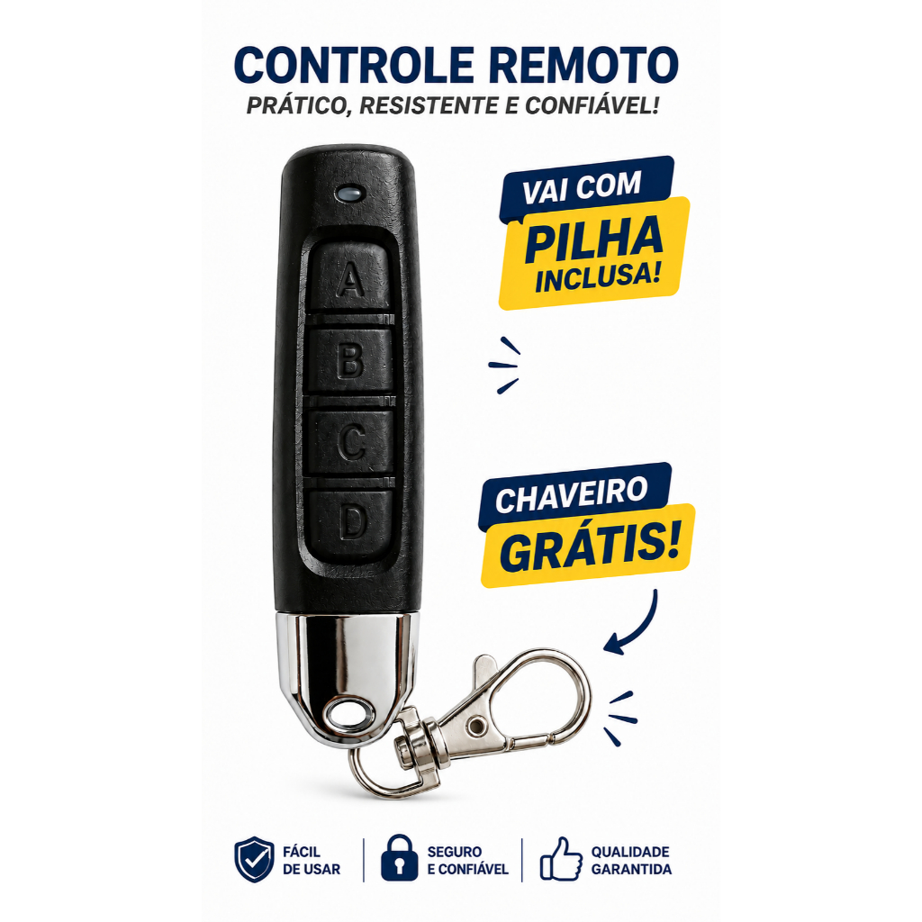 Controle Remoto Universal Portão Eletronico  433 MHz Com 4 Botões Modelo Bastão