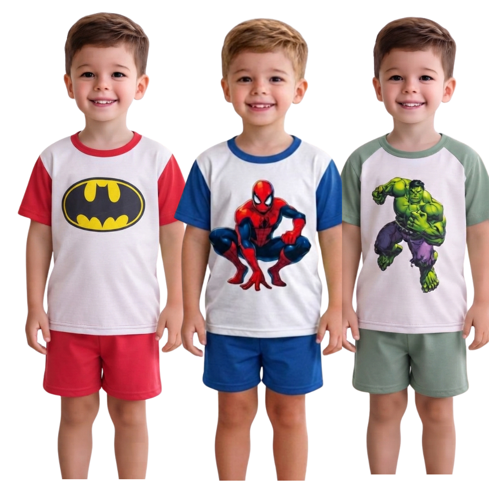 Pijama Infantil Menino Baby Doll Meia Manga Conforto e Frescor Verão Personagens