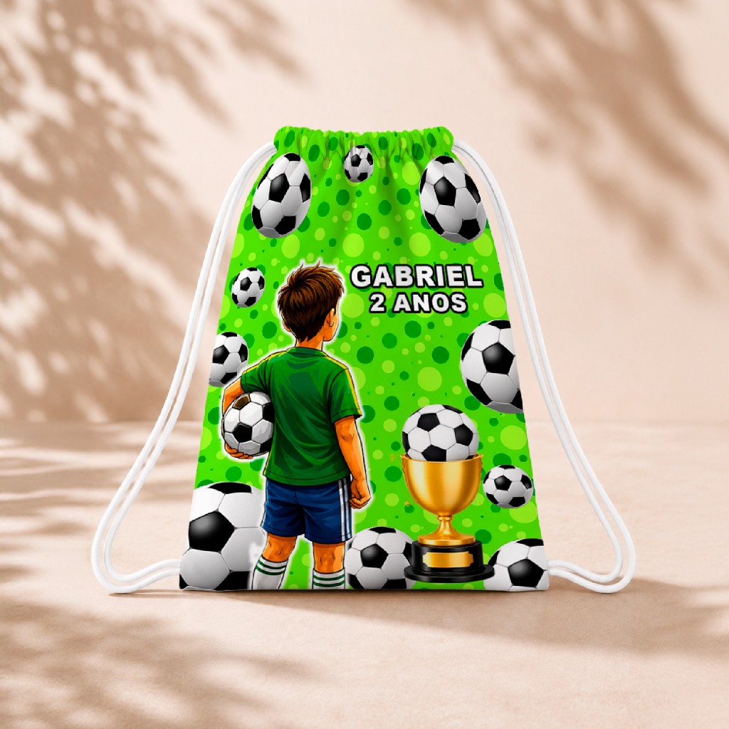 10 Mochila Personalizada Infantil 18x26 Sacolinhas Surpresa Festa Aniversário Lembrancinha Futebol M2