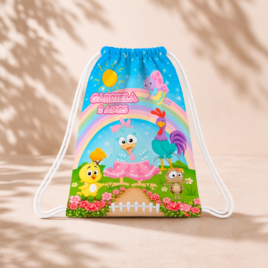 10 Mochila Personalizada Infantil 18x26 Sacolinhas Surpresa Festa Aniversário Lembrancinha Galinha Pintadinha M2