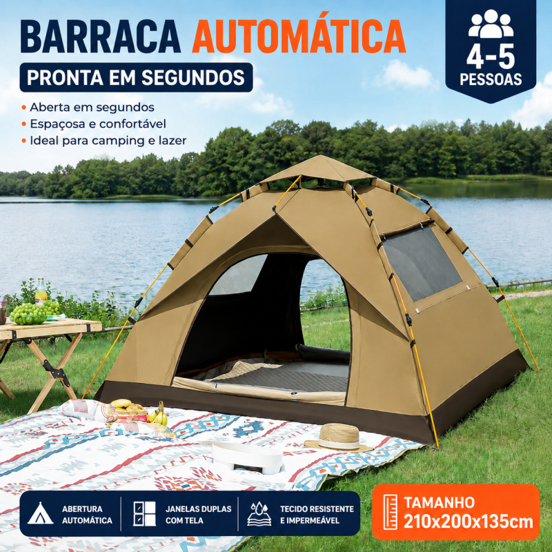 Barraca de Camping 4-5 Pessoas Montagem Rápida, Proteção Solar e Ventilação Eficiente 210x200x135cm