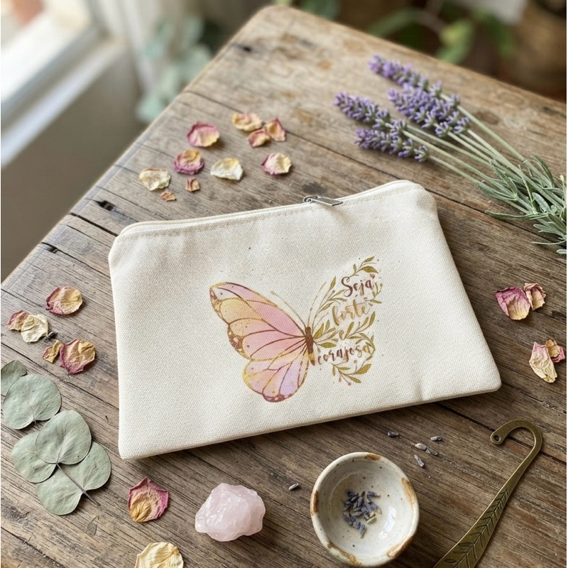 Necessaire 100% Algodão Cru Estampada,Bolsinha, Lançamento, Estilosa