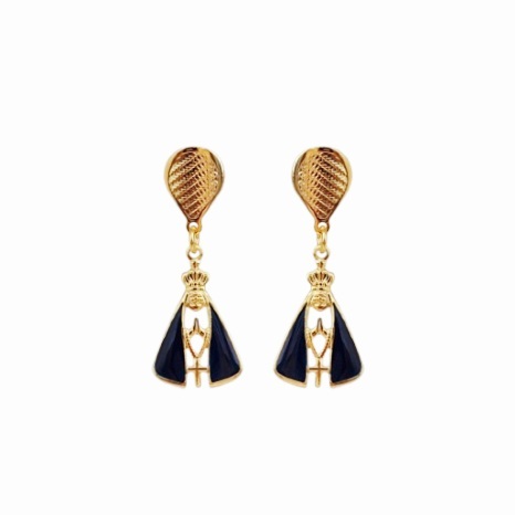 Brinco Pingente Resinado Nossa Senhora Aparecida Folheado Ouro 18k Antialérgico