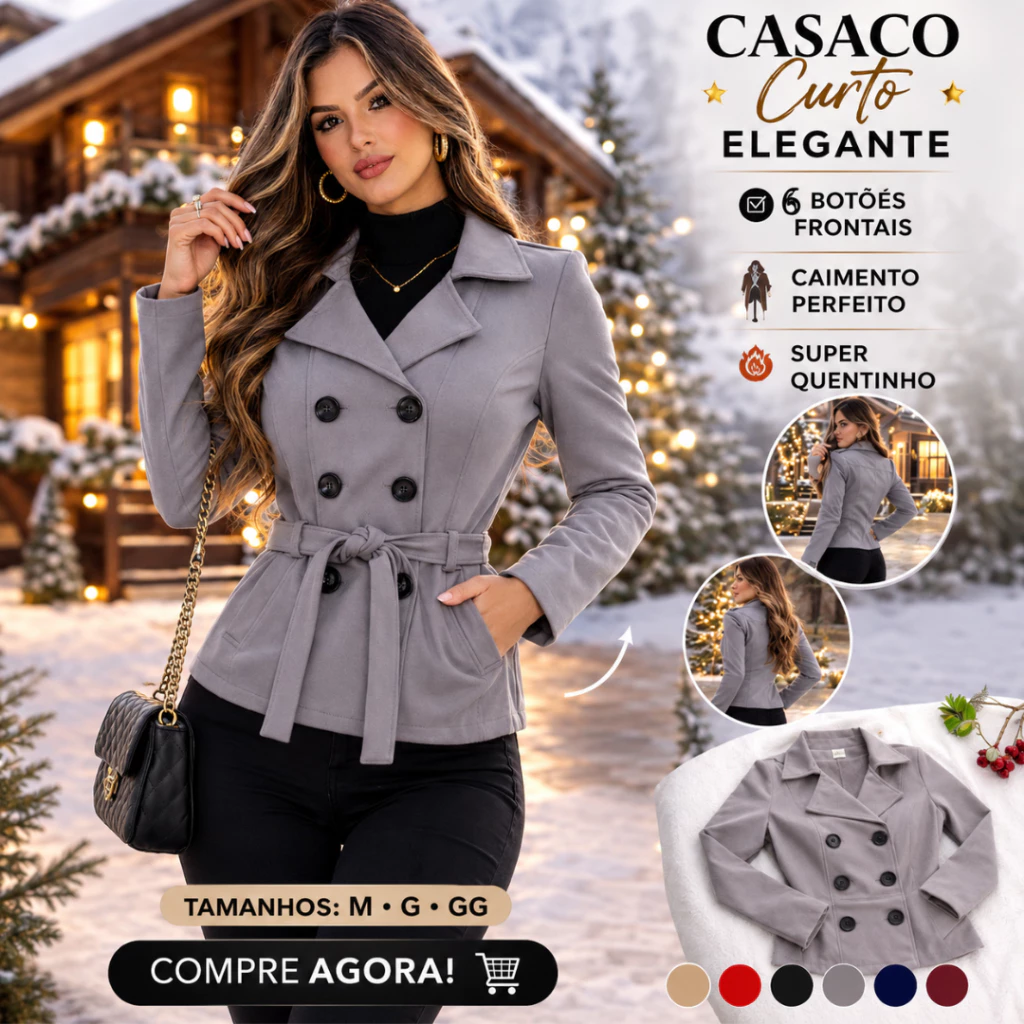 Casaco Feminino Sobretudo Curto Com Botao Frio Inverno — imagem 1